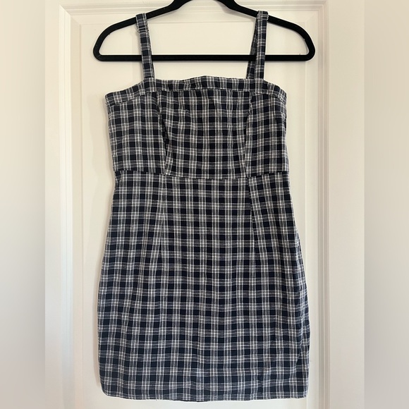 Navy Blue Plaid Mini Dress - Picture 1 of 1